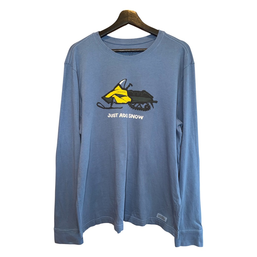 Life is Good Mens M Crusher Snowmobile Graphic Long Sleeve Tee Blue Winter